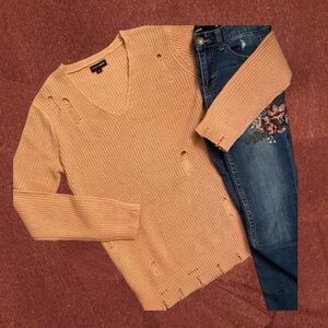 Distressed V Neck Sweater